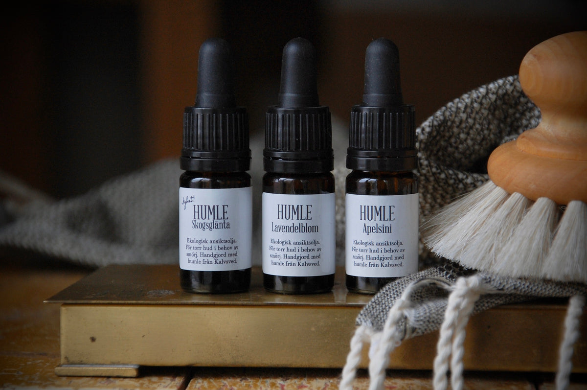 HUMLE Ansiktsolja 5ml 3pack, tre små ekologiska ansiktsoljor med pipett i presentset
